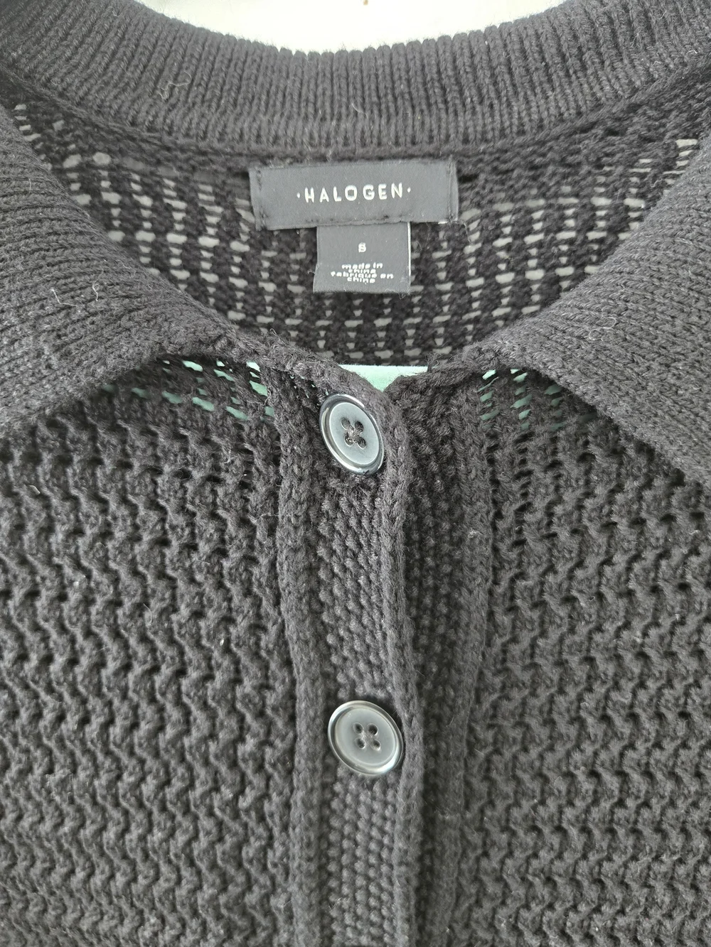 Halogen Black Short-Sleeve Knit Button-Front Top Cotton Size Small Short square
